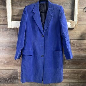 Ladies Blue Suede Button Up Coat Jacket Duster Small